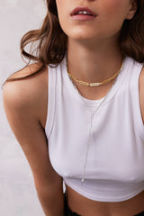 Golden chunky chain choker necklace Alex on model