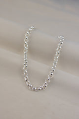 Silver chunky chain necklace Bea on textile