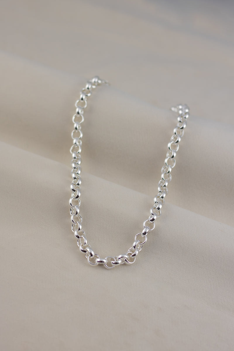 Silver chunky chain necklace Bea on textile
